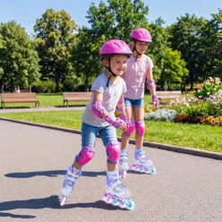 Inliner für Kinder Inline Skates 4 Größen Verstellbar Kinderrollschuhe mit Leuchtenden Rädern Blau/Rosa S/M/L