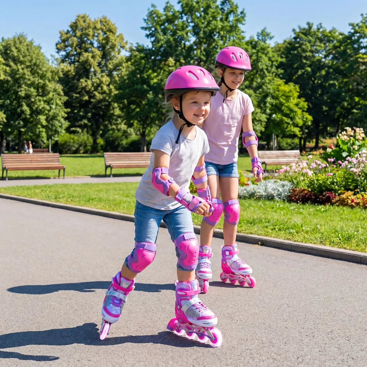 Inliner für Kinder Inline Skates 4 Größen Verstellbar Kinderrollschuhe mit Leuchtenden Rädern Blau/Rosa S/M/L