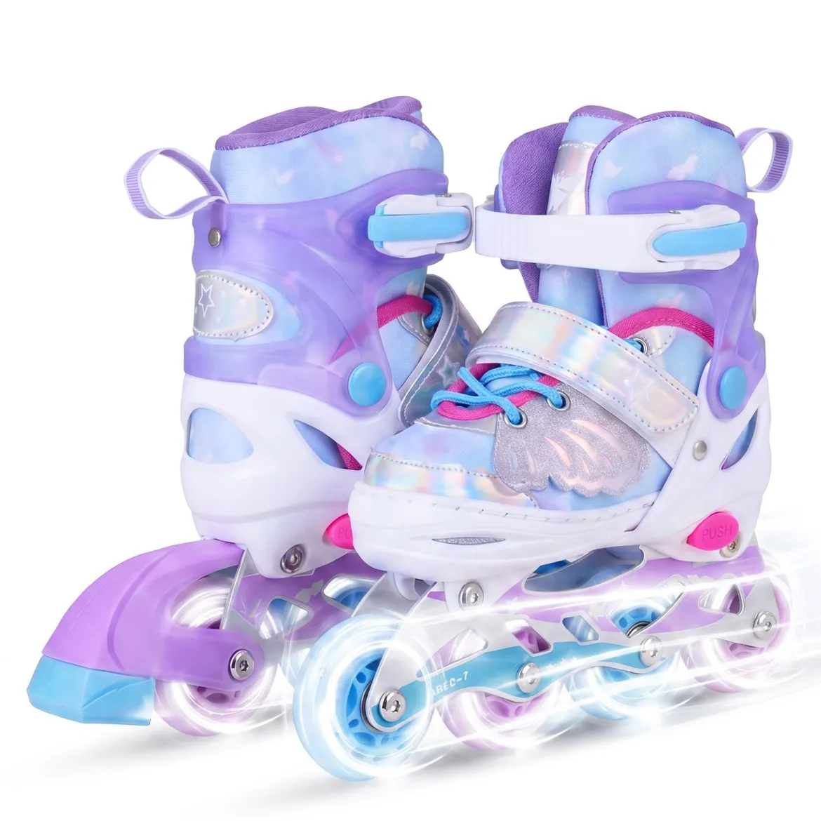 Inliner für Kinder Inline Skates 4 Größen Verstellbar Kinderrollschuhe mit Leuchtenden Rädern Blau/Rosa S/M/L