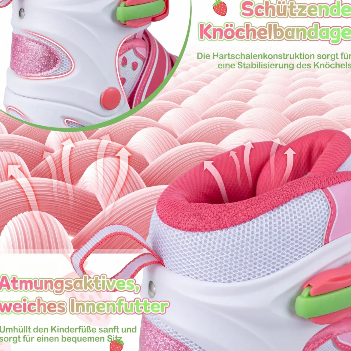 Inline Skates Kinder 4 Größen Verstellbare Inline-Skates mit leuchtenden Rädern Rosa S/M/L