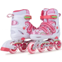 Inline Skates Kinder 4 Größen Verstellbare Inline-Skates mit leuchtenden Rädern Rosa S/M/L