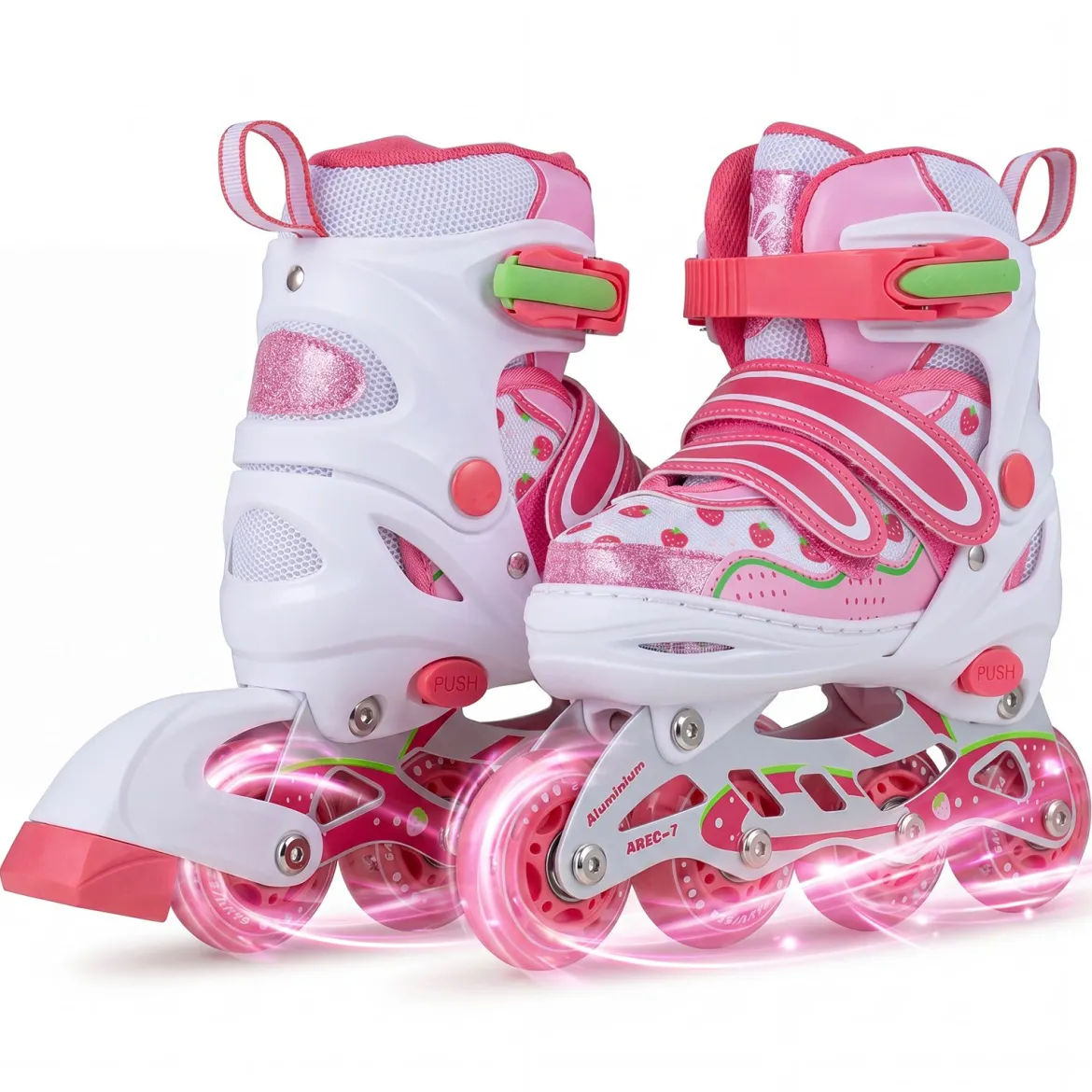 Inline Skates Kinder 4 Größen Verstellbare Inline-Skates mit leuchtenden Rädern Rosa S/M/L