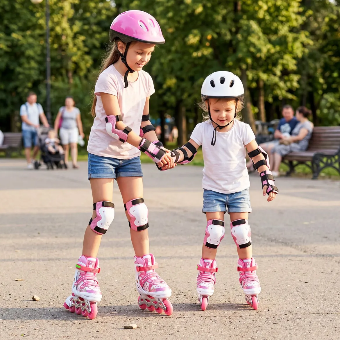 Inline Skates Kinder 4 Größen Verstellbare Inline-Skates mit leuchtenden Rädern Rosa S/M/L