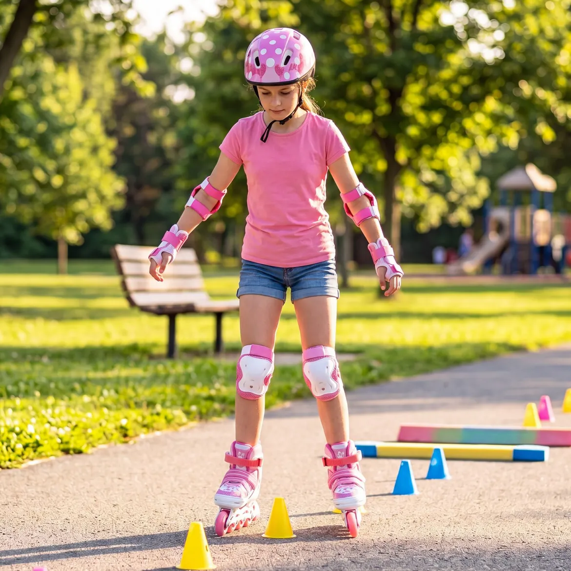 Inline Skates Kinder 4 Größen Verstellbare Inline-Skates mit leuchtenden Rädern Rosa S/M/L