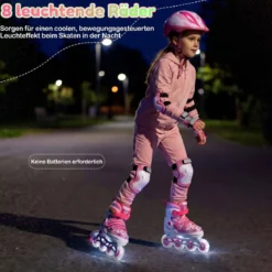 Inline Skates Kinder 4 Größen Verstellbare Inline-Skates mit leuchtenden Rädern Rosa S/M/L
