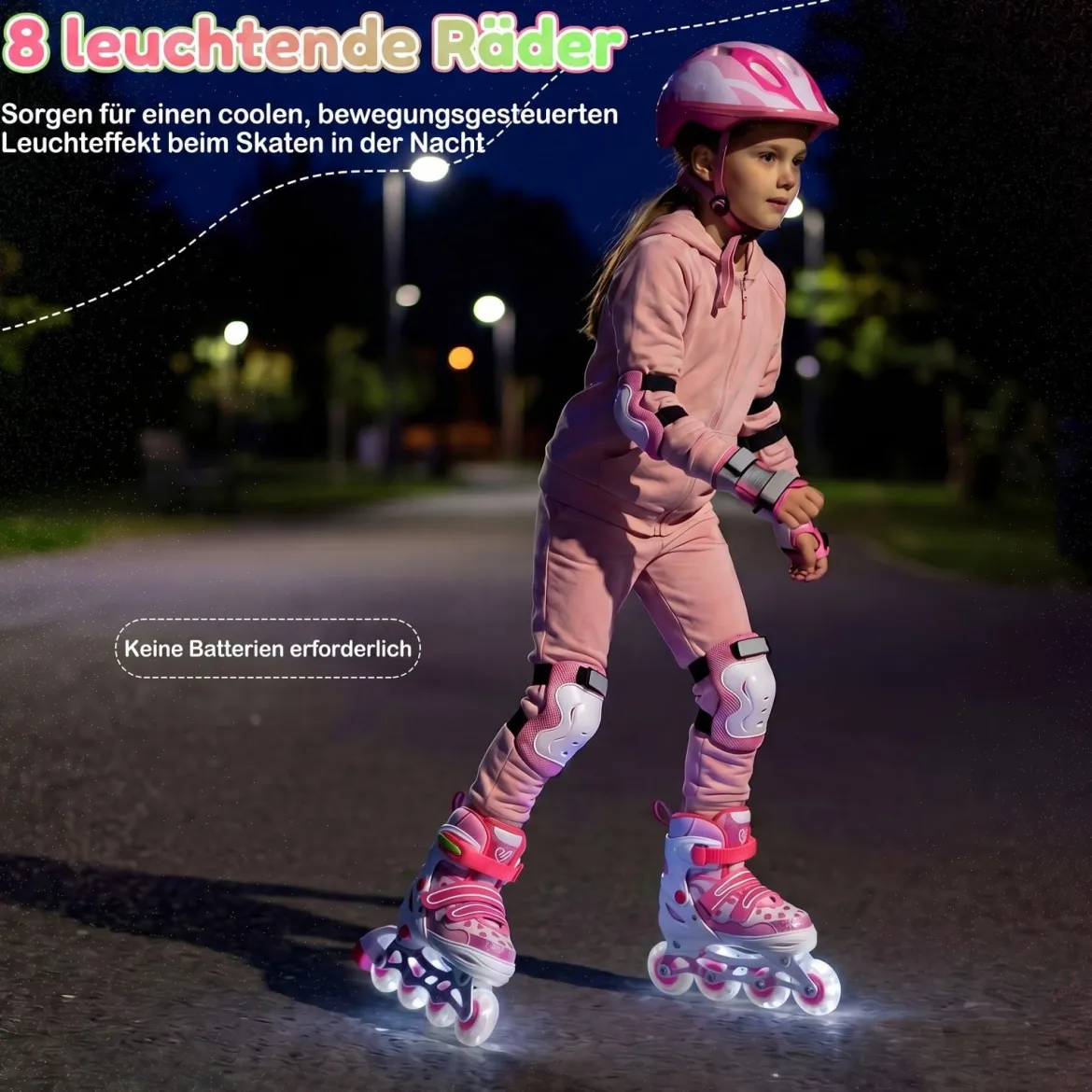 Inline Skates Kinder 4 Größen Verstellbare Inline-Skates mit leuchtenden Rädern Rosa S/M/L