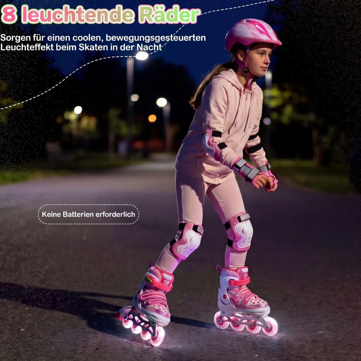 Inline Skates Kinder 4 Größen Verstellbare Inline-Skates mit leuchtenden Rädern Rosa S/M/L