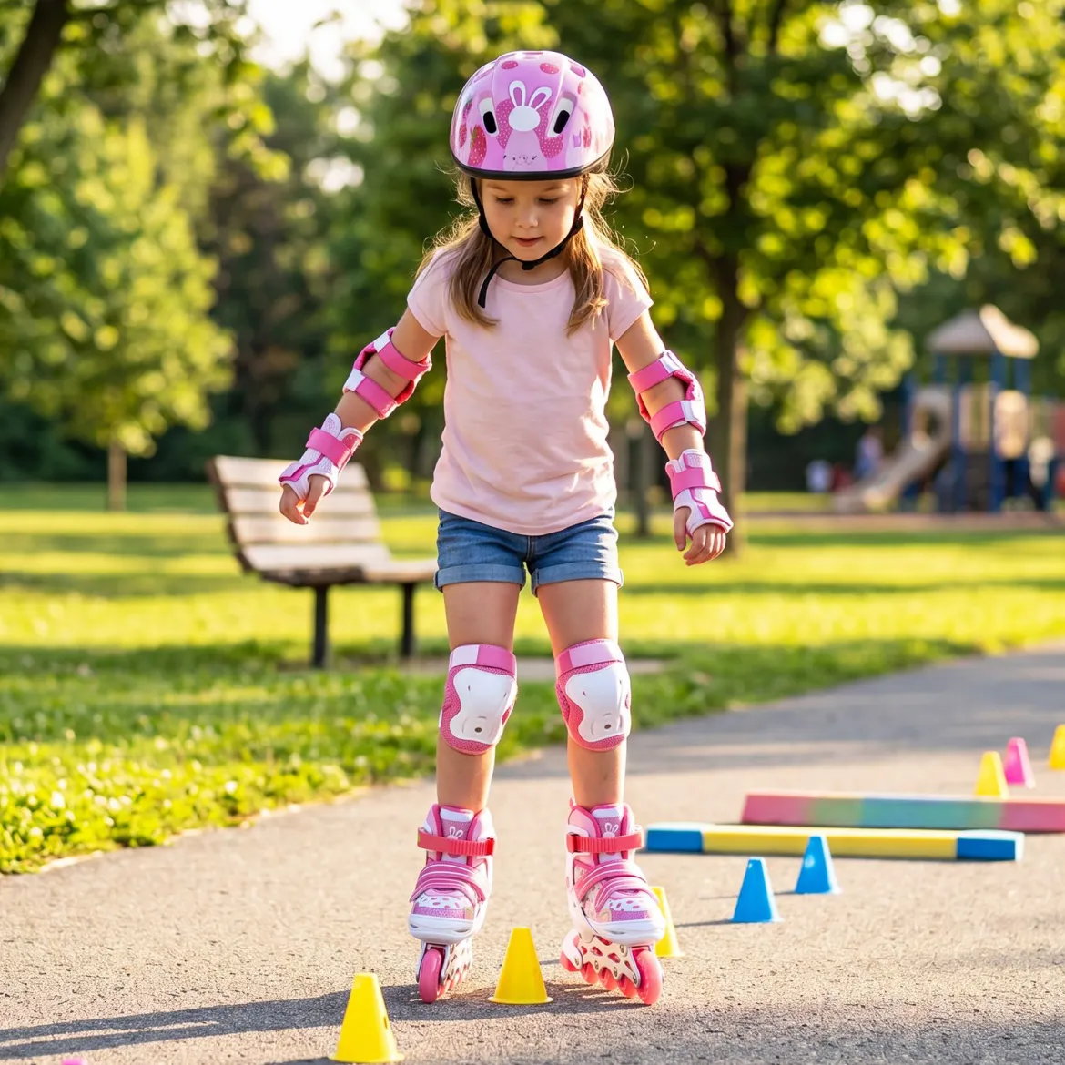 Inline Skates Kinder 4 Größen Verstellbare Inline-Skates mit leuchtenden Rädern Rosa S/M/L