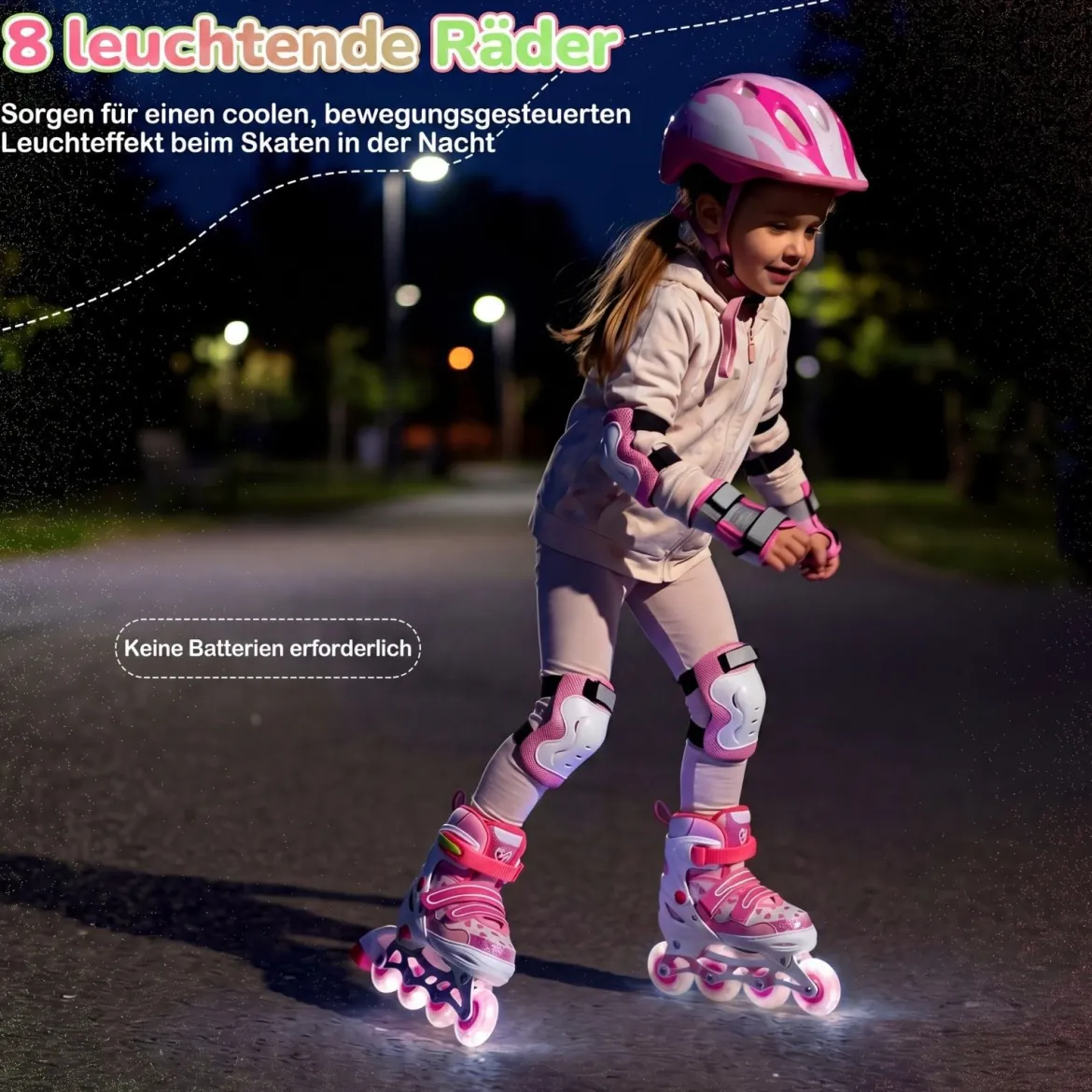 Inline Skates Kinder 4 Größen Verstellbare Inline-Skates mit leuchtenden Rädern Rosa S/M/L