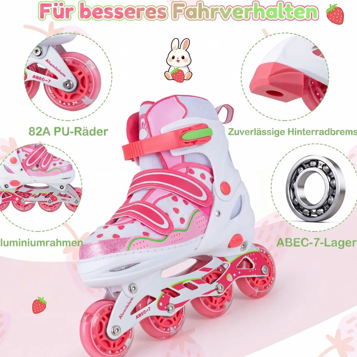 Inline Skates Kinder 4 Größen Verstellbare Inline-Skates mit leuchtenden Rädern Rosa S/M/L