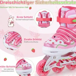 Inline Skates Kinder 4 Größen Verstellbare Inline-Skates mit leuchtenden Rädern Rosa S/M/L