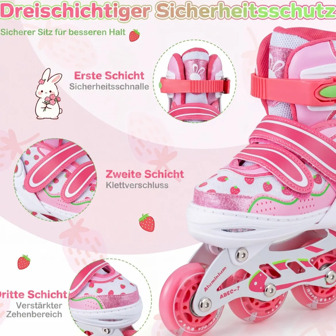Inline Skates Kinder 4 Größen Verstellbare Inline-Skates mit leuchtenden Rädern Rosa S/M/L