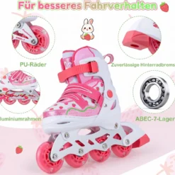 Inline Skates Kinder 4 Größen Verstellbare Inline-Skates mit leuchtenden Rädern Rosa S/M/L