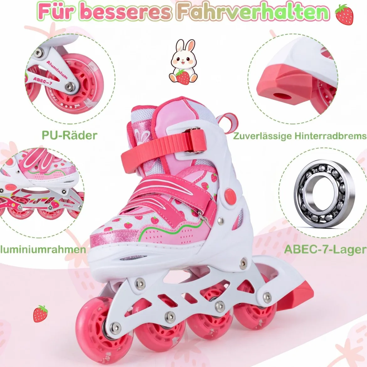 Inline Skates Kinder 4 Größen Verstellbare Inline-Skates mit leuchtenden Rädern Rosa S/M/L
