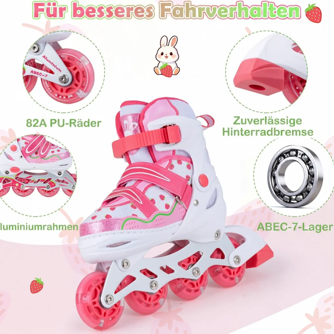 Inline Skates Kinder 4 Größen Verstellbare Inline-Skates mit leuchtenden Rädern Rosa S/M/L