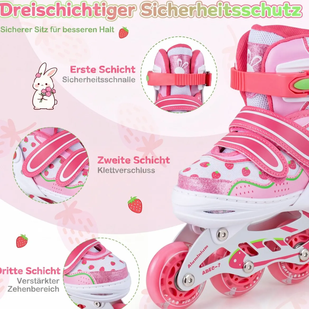 Inline Skates Kinder 4 Größen Verstellbare Inline-Skates mit leuchtenden Rädern Rosa S/M/L