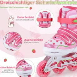 Inline Skates Kinder 4 Größen Verstellbare Inline-Skates mit leuchtenden Rädern Rosa S/M/L