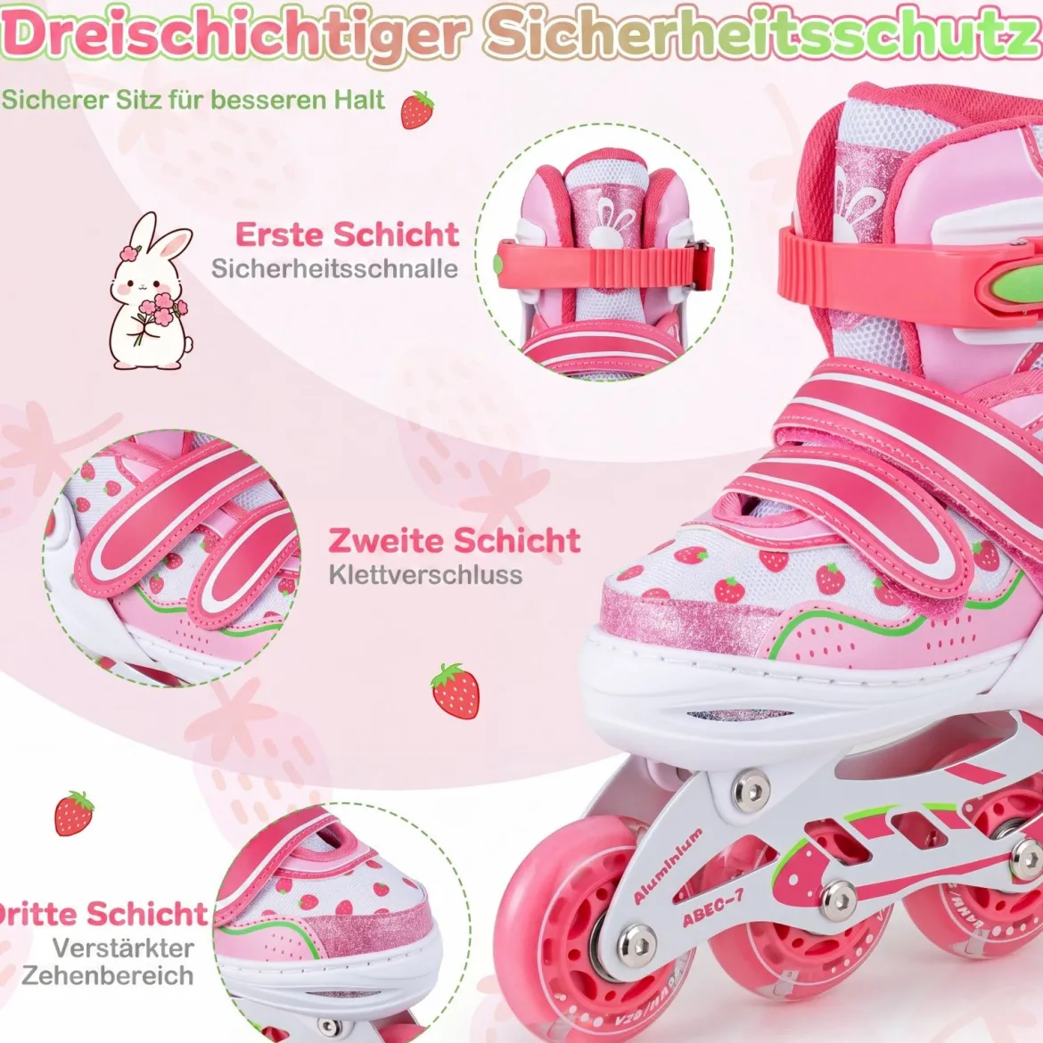 Inline Skates Kinder 4 Größen Verstellbare Inline-Skates mit leuchtenden Rädern Rosa S/M/L
