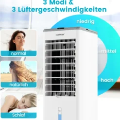 3 in 1 Luftkühler & Ventilator & Luftbefeuchter mit 3 Modi & 12H Timer Grau+Weiß