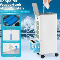 3 in 1 Luftkühler & Ventilator & Luftbefeuchter mit 3 Modi & 12H Timer Grau+Weiß