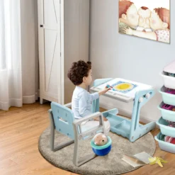 2 in 1 Magnetische Maltafel Kinderschreibtisch mit höhen- und neigungsverstellbarer Tischplatte Blau