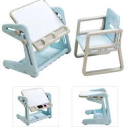 2 in 1 Magnetische Maltafel Kinderschreibtisch mit höhen- und neigungsverstellbarer Tischplatte Blau