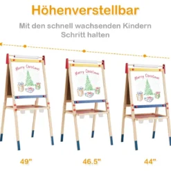 3-in-1 Maltafel für Kinder Doppelseitige Standtafel mit Whiteboard Natur