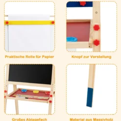 3-in-1 Maltafel für Kinder Doppelseitige Standtafel mit Whiteboard Natur