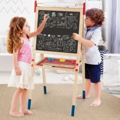 3-in-1 Maltafel für Kinder Doppelseitige Standtafel mit Whiteboard Natur