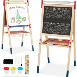 3-in-1 Maltafel für Kinder Doppelseitige Standtafel mit Whiteboard Natur