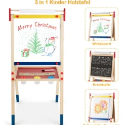 3-in-1 Maltafel für Kinder Doppelseitige Standtafel mit Whiteboard Natur