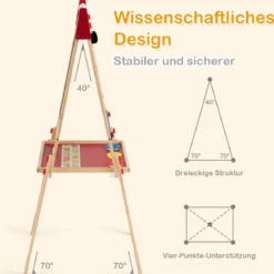 3-in-1 Maltafel für Kinder Doppelseitige Standtafel mit Whiteboard Natur