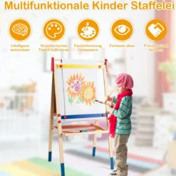 3-in-1 Maltafel für Kinder Doppelseitige Standtafel mit Whiteboard Natur
