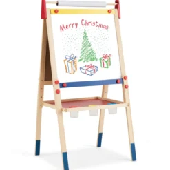 3-in-1 Maltafel für Kinder Doppelseitige Standtafel mit Whiteboard Natur