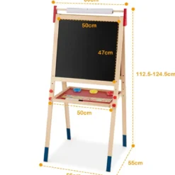 3-in-1 Maltafel für Kinder Doppelseitige Standtafel mit Whiteboard Natur
