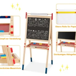 3-in-1 Maltafel für Kinder Doppelseitige Standtafel mit Whiteboard Natur