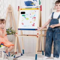 3-in-1 Maltafel für Kinder Doppelseitige Standtafel mit Whiteboard Natur