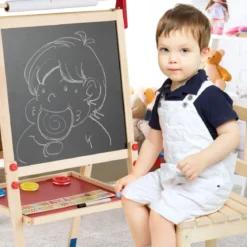 3-in-1 Maltafel für Kinder Doppelseitige Standtafel mit Whiteboard Natur