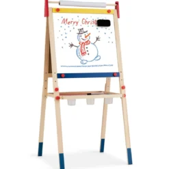 3-in-1 Maltafel für Kinder Doppelseitige Standtafel mit Whiteboard Natur