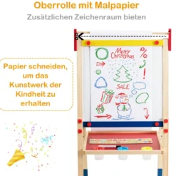 3-in-1 Maltafel für Kinder Doppelseitige Standtafel mit Whiteboard Natur