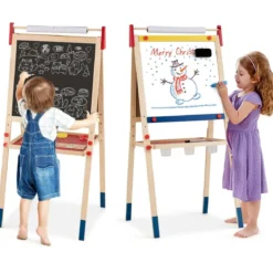 3-in-1 Maltafel für Kinder Doppelseitige Standtafel mit Whiteboard Natur