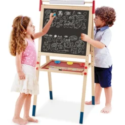 3-in-1 Maltafel für Kinder Doppelseitige Standtafel mit Whiteboard Natur