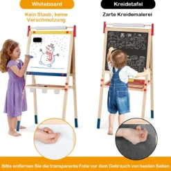 3-in-1 Maltafel für Kinder Doppelseitige Standtafel mit Whiteboard Natur