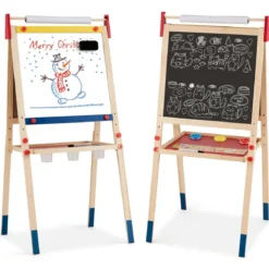 3-in-1 Maltafel für Kinder Doppelseitige Standtafel mit Whiteboard Natur