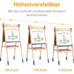 3-in-1 Maltafel für Kinder Doppelseitige Standtafel mit Whiteboard Natur