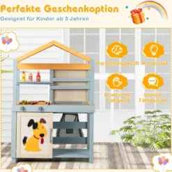 2-IN-1 Matschküche Kinder Outdoor Kinderküche Holz mit Tasche & Körben 75 x 34 x 111 cm Multicolor