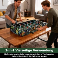 2 in 1 Mini Kickertisch mit abnehmbaren Beinen für Tischplatte Fußballtisch mit 2 Bällen Schwarz