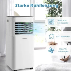 4 in 1 mobile Klimaanlage 9000 BTU Kühlen&Ventilieren&Entfeuchten Klimagerät mit Schwarzem Deckel 16℃-32℃