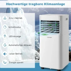4 in 1 mobile Klimaanlage 9000 BTU Kühlen&Ventilieren&Entfeuchten Klimagerät mit Weißem Deckel 16℃-32℃