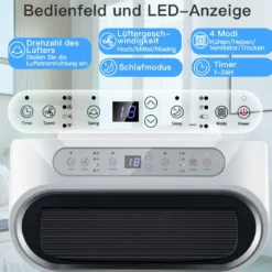 5 in 1 mobile Klimaanlage 16000 BTU Kühl&Ventilator&Entfeucht&Heiz Entfeuchter 16℃-32℃ 44,5 x 39 x 77 cm Weiß